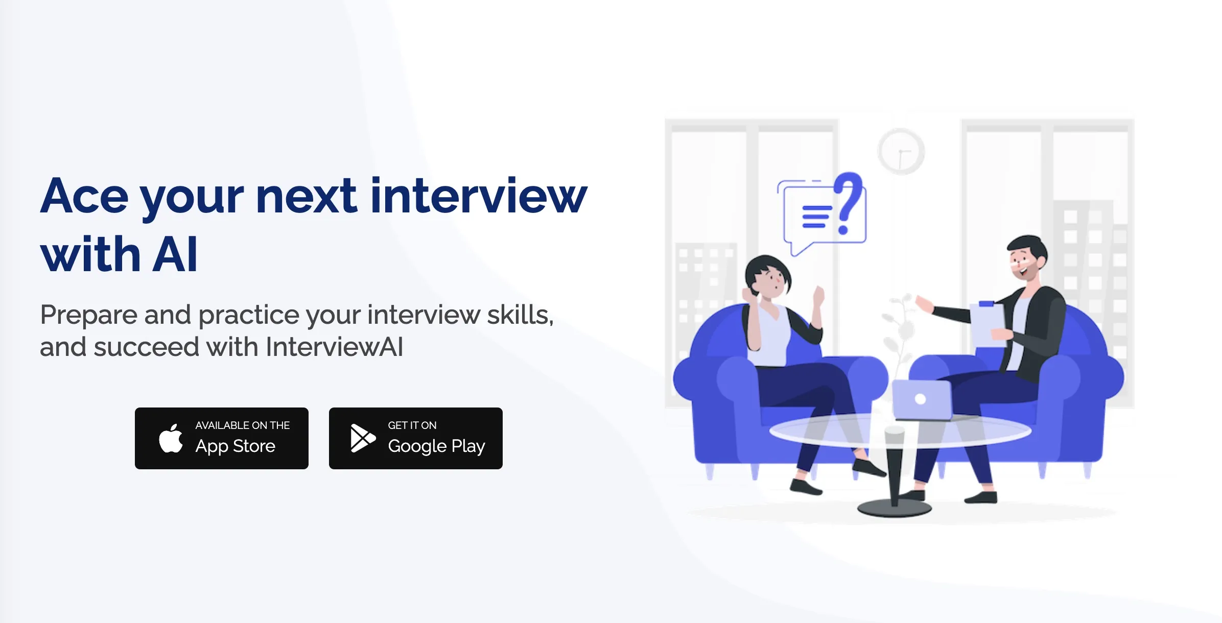 InterviewAI illustration with a candidate practicing interview questions with an AI coach