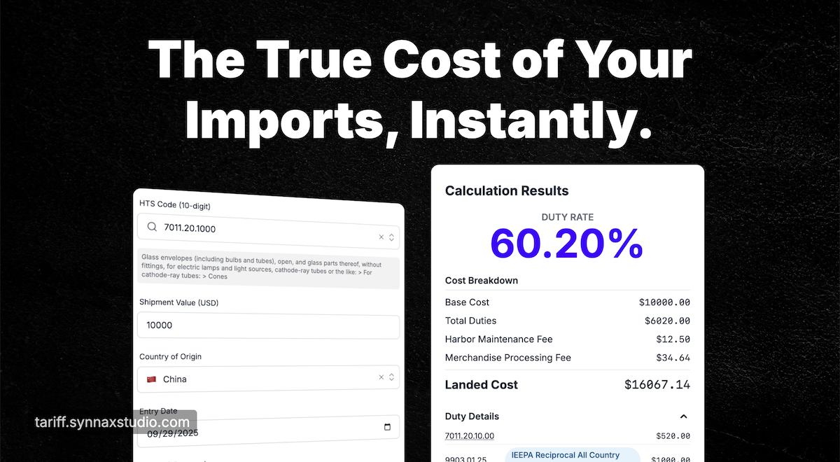 Screenshot of the Tariff Calculator in action, showing US tariff simulation results